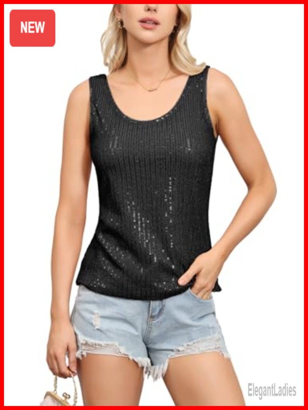 Sequin Sleeveless Scoop Neck Tank Top
